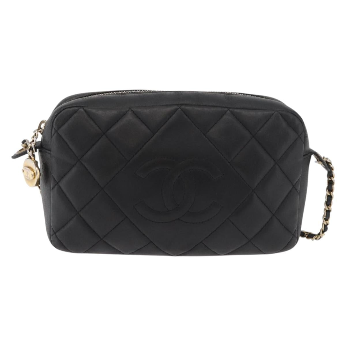CHANEL Matelasse Chain Shoulder Bag Lamb Skin Black Gold CC Auth 178381A