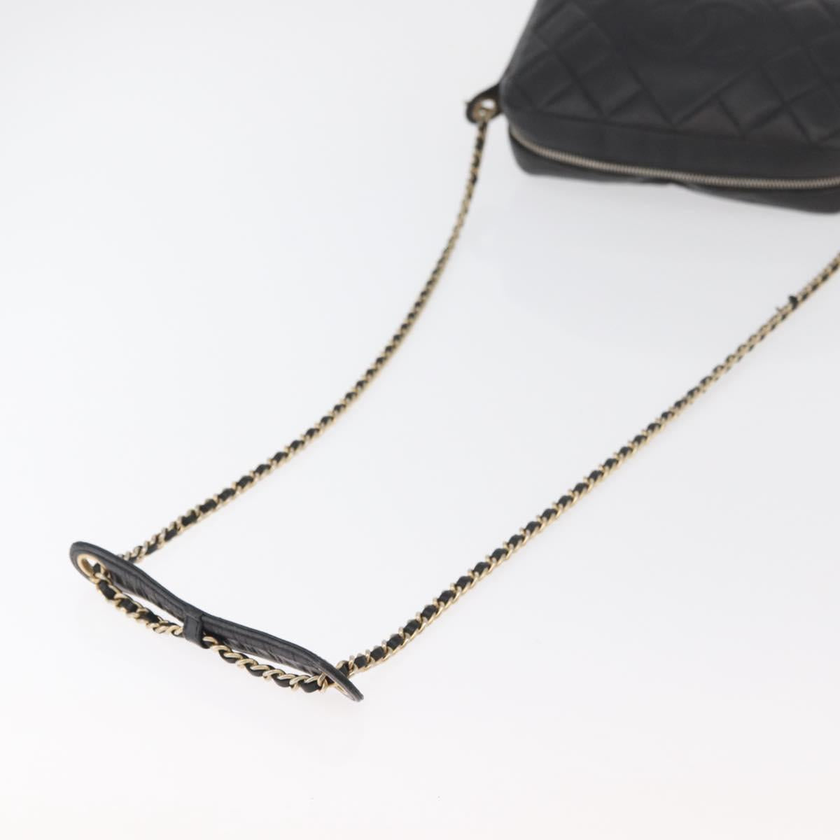 CHANEL Matelasse Chain Shoulder Bag Lamb Skin Black Gold CC Auth 178381A