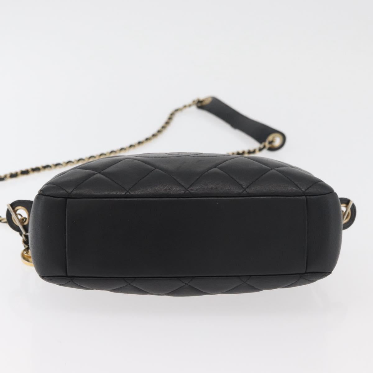 CHANEL Matelasse Chain Shoulder Bag Lamb Skin Black Gold CC Auth 178381A