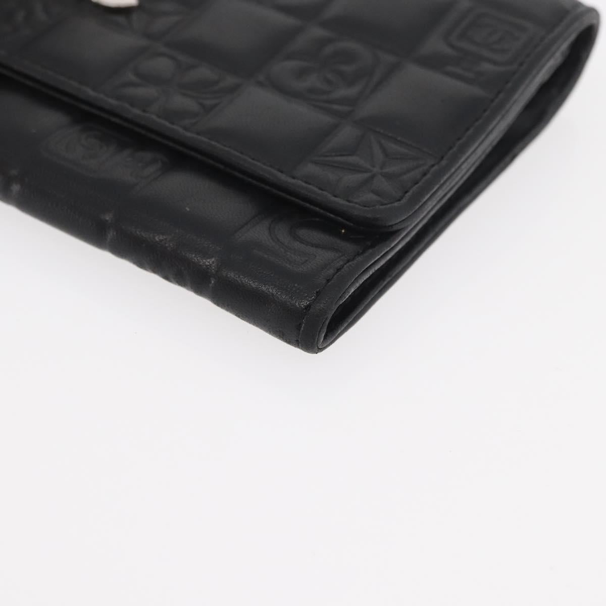 CHANEL Icon Line Wallet Lamb Skin Black Silver CC Auth 178385M
