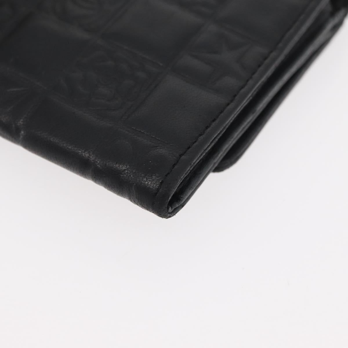 CHANEL Icon Line Wallet Lamb Skin Black Silver CC Auth 178385M