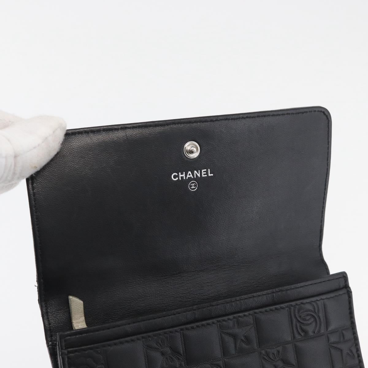 CHANEL Icon Line Wallet Lamb Skin Black Silver CC Auth 178385M