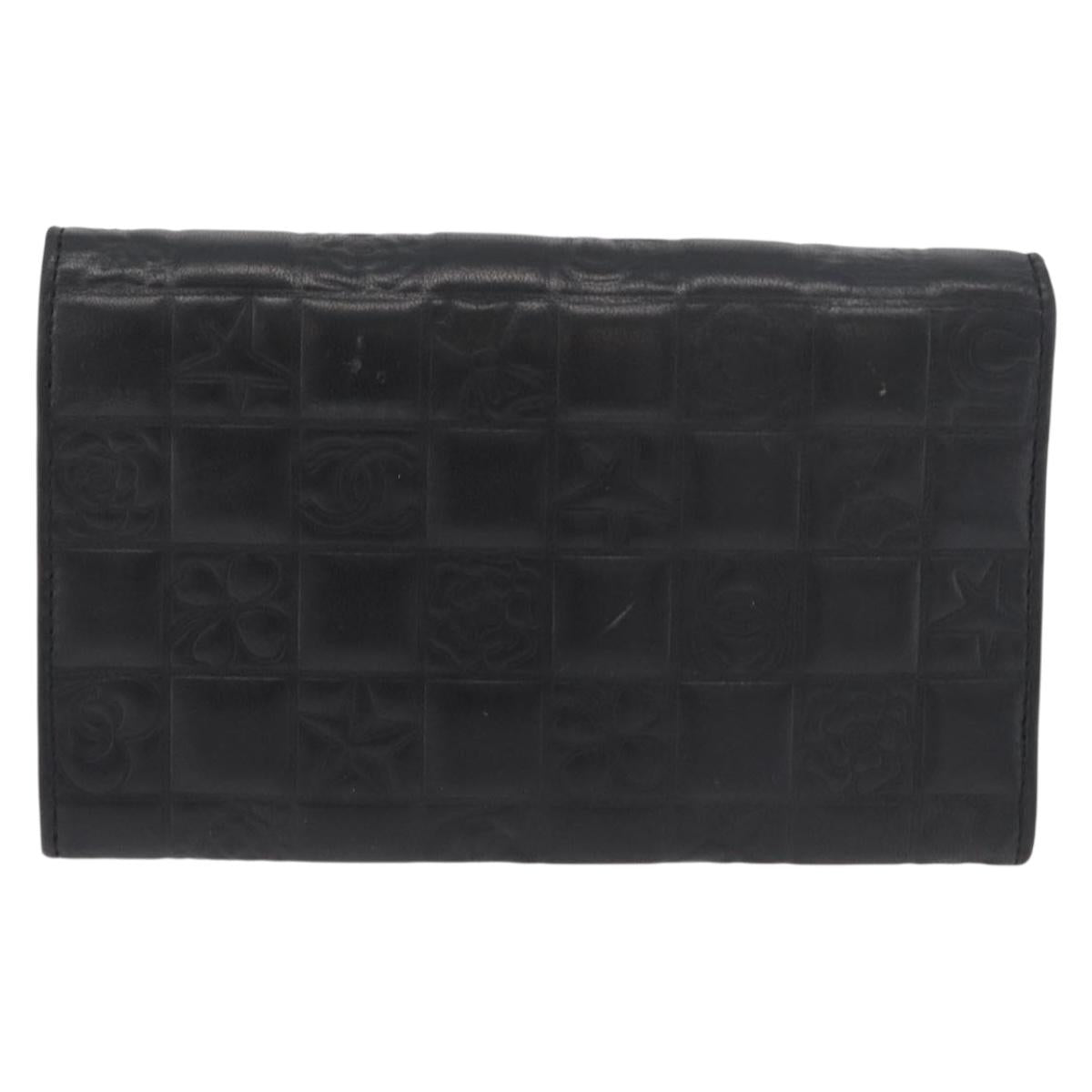 CHANEL Icon Line Wallet Lamb Skin Black Silver CC Auth 178385M