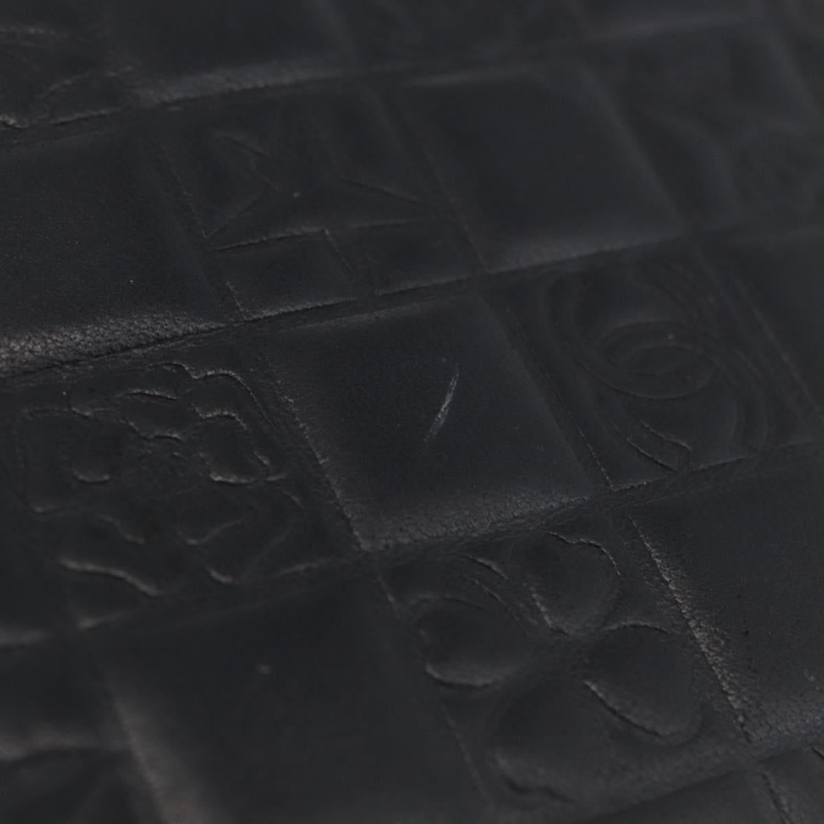 CHANEL Icon Line Wallet Lamb Skin Black Silver CC Auth 178385M