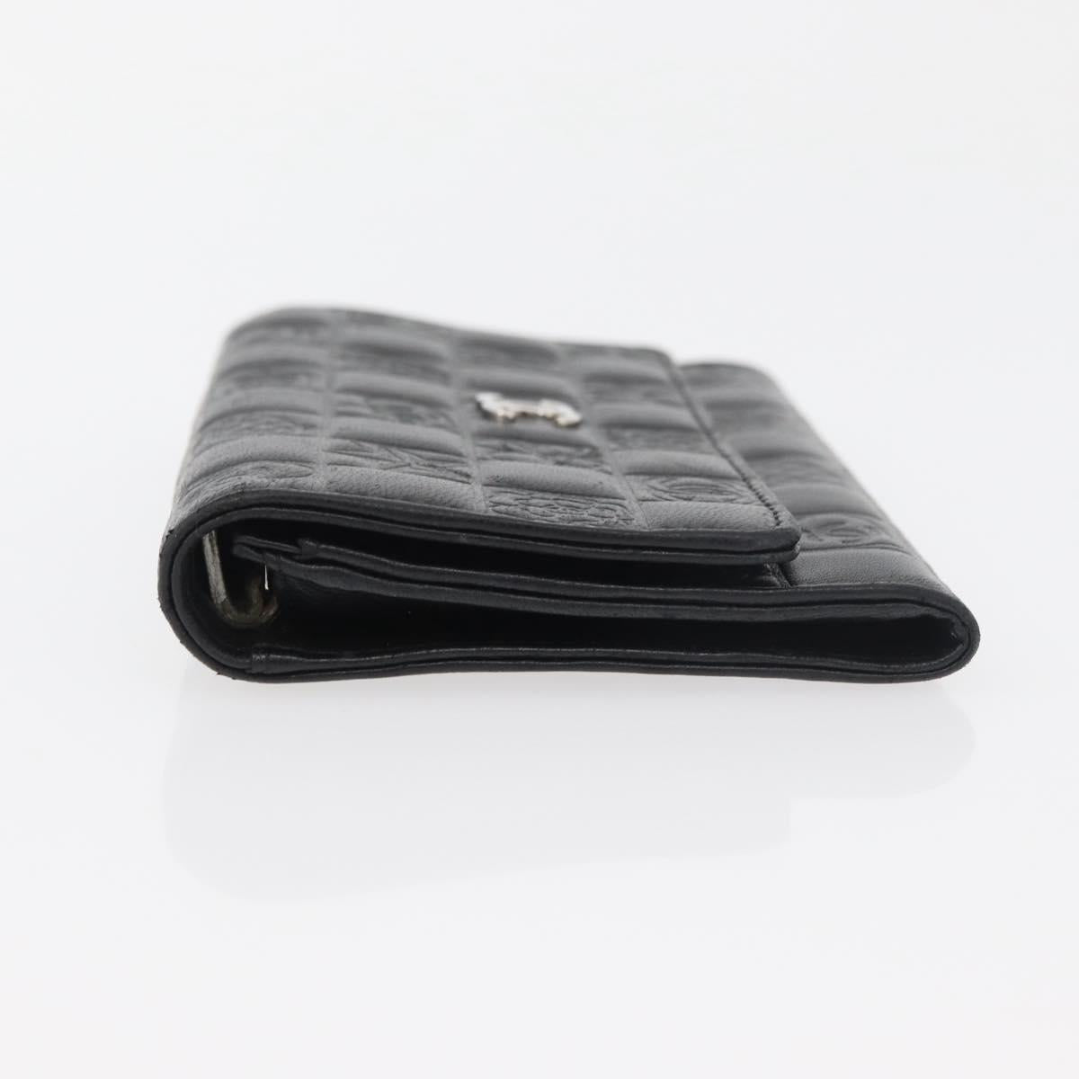 CHANEL Icon Line Wallet Lamb Skin Black Silver CC Auth 178385M
