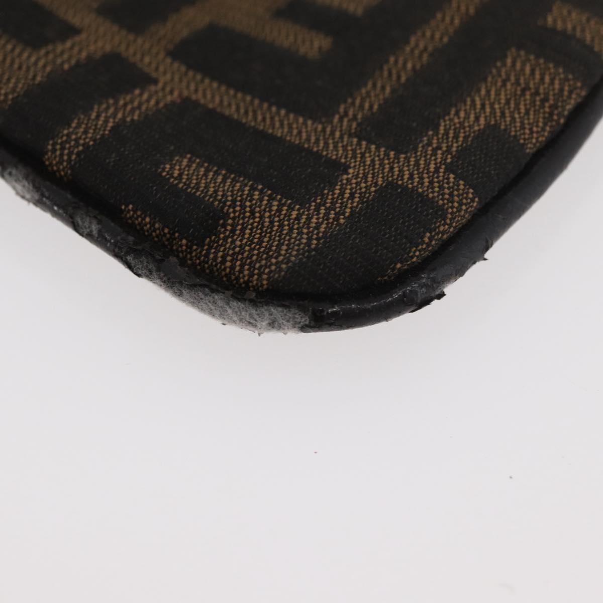 FENDI Zucca Canvas Coin Purse Brown Black Auth 178390
