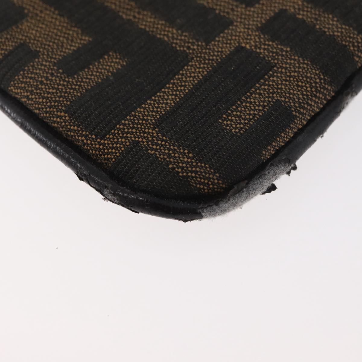 FENDI Zucca Canvas Coin Purse Brown Black Auth 178390