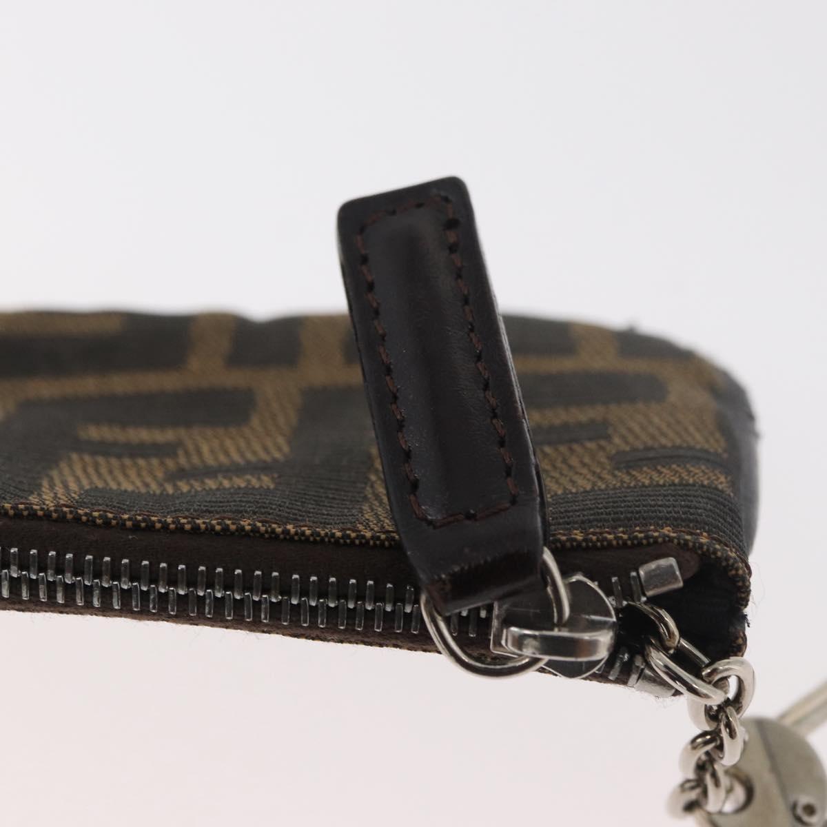 FENDI Zucca Canvas Coin Purse Brown Black Auth 178390