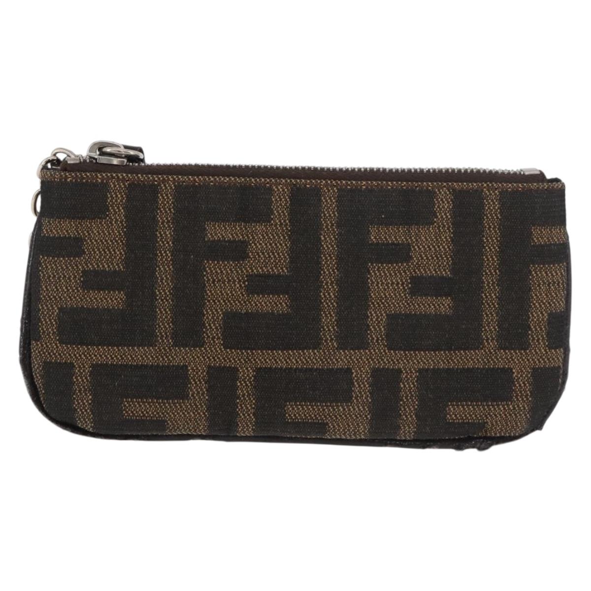 FENDI Zucca Canvas Coin Purse Brown Black Auth 178390