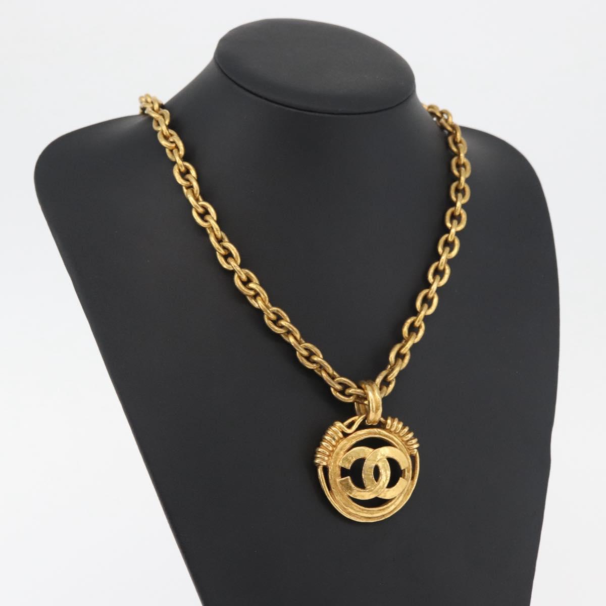 CHANEL COCO Mark Necklace metal Gold CC Auth 178394M