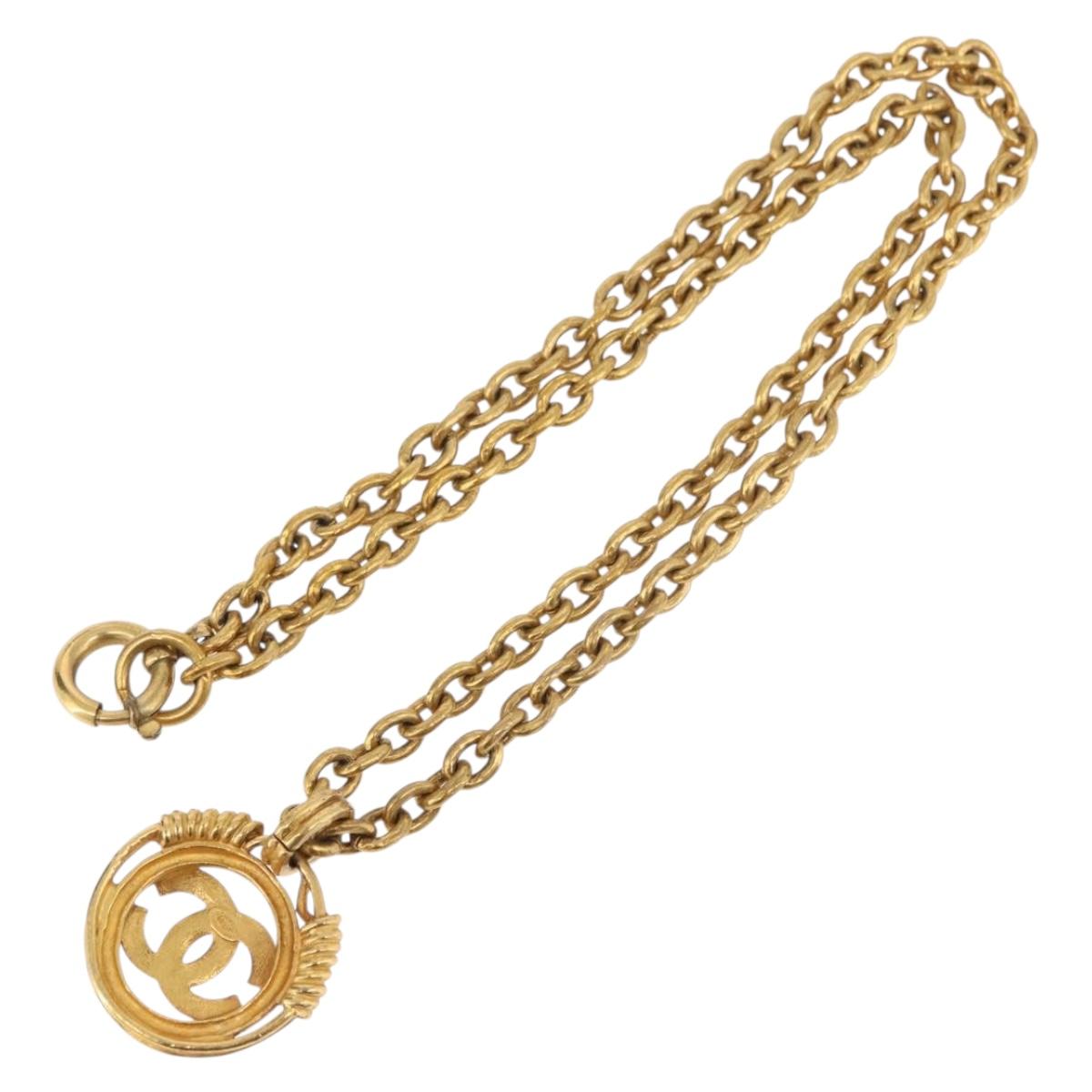 CHANEL COCO Mark Necklace metal Gold CC Auth 178394M