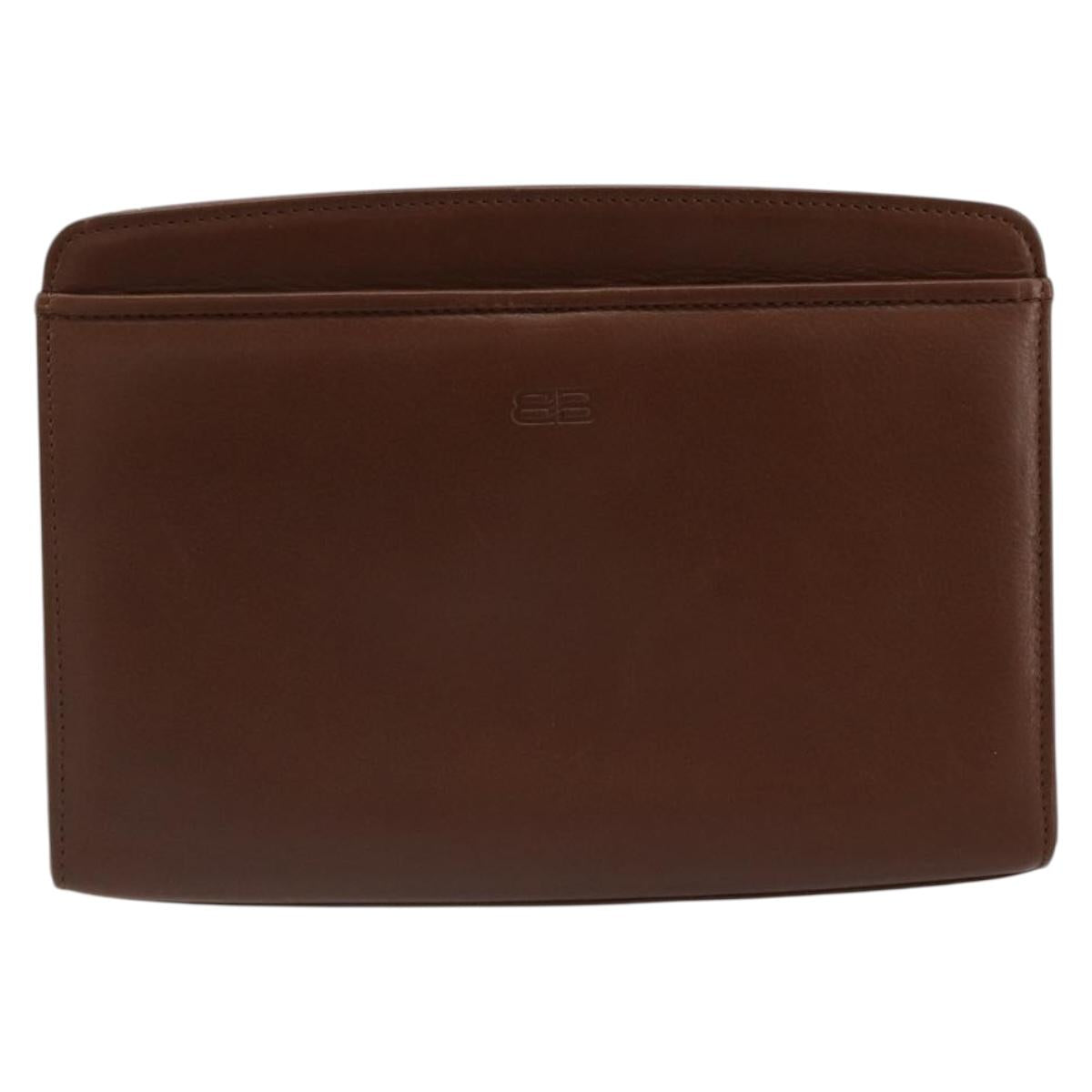 BALENCIAGA Clutch Bag Leather Brown Gold Auth 178398