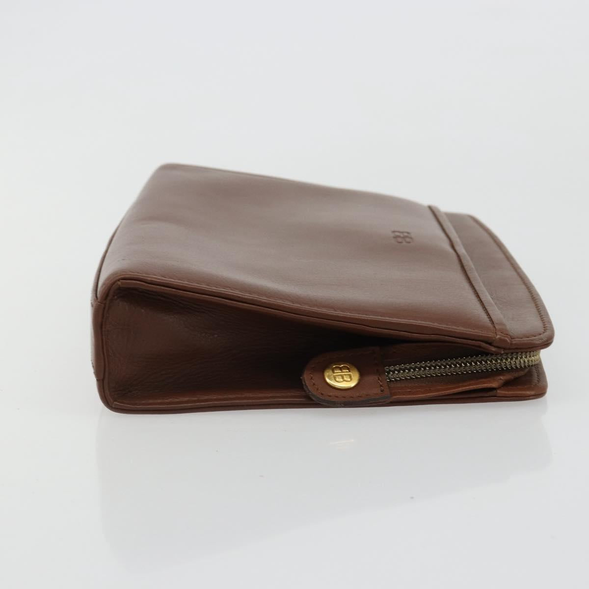 BALENCIAGA Clutch Bag Leather Brown Gold Auth 178398
