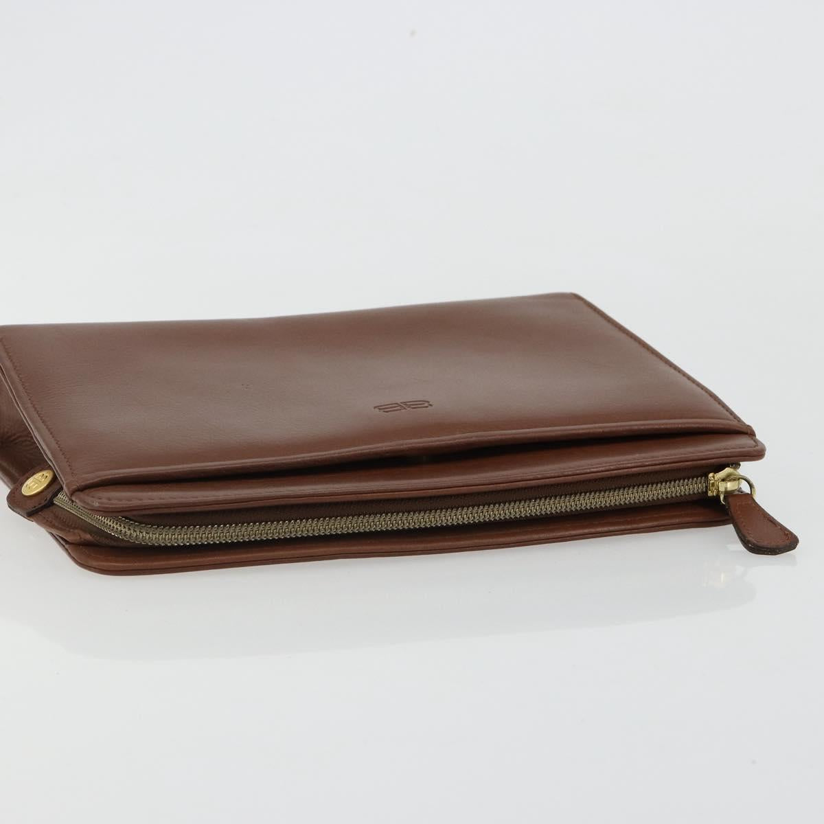 BALENCIAGA Clutch Bag Leather Brown Gold Auth 178398