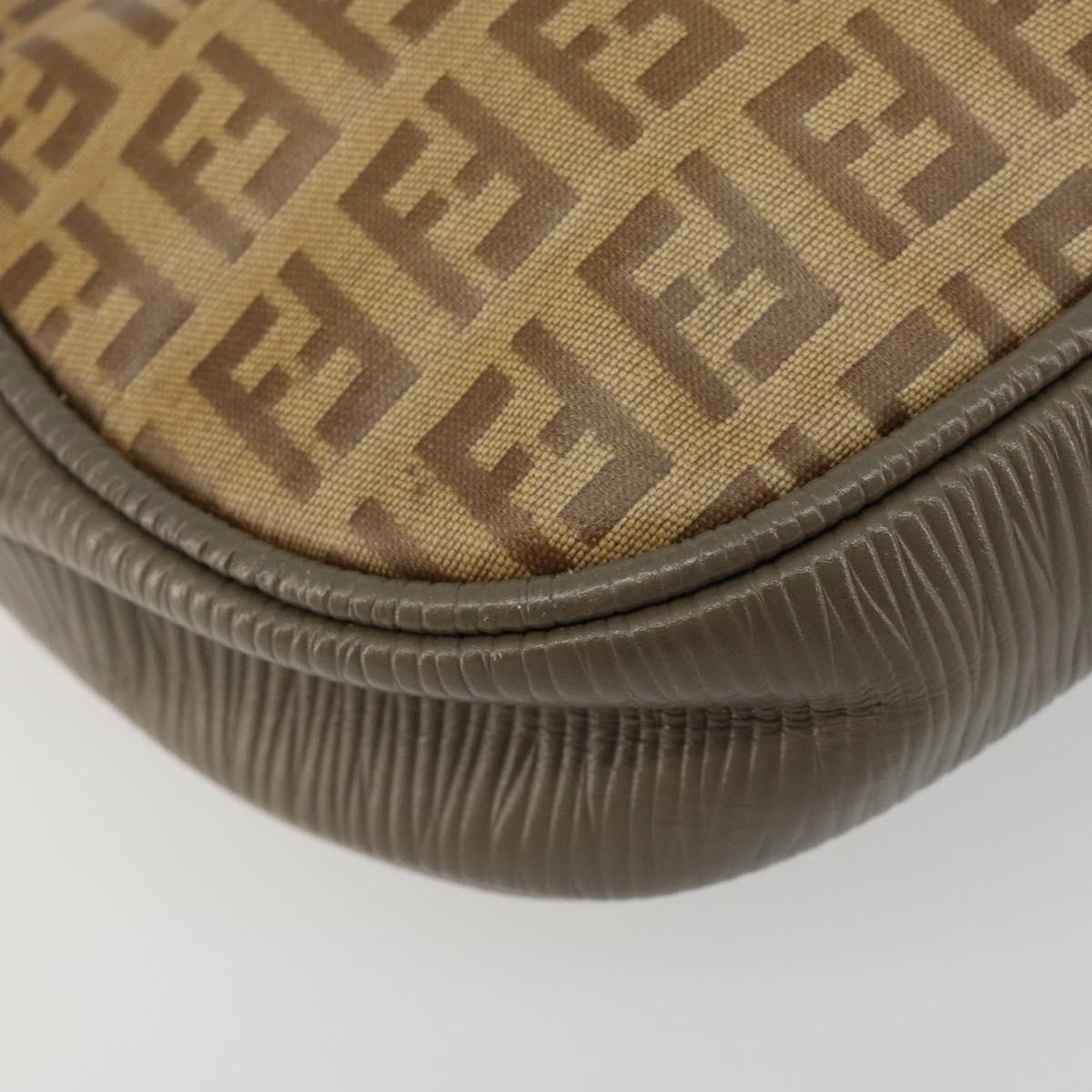 FENDI Zucchino Canvas Shoulder Bag Coated Canvas Beige Gold Auth 178399
