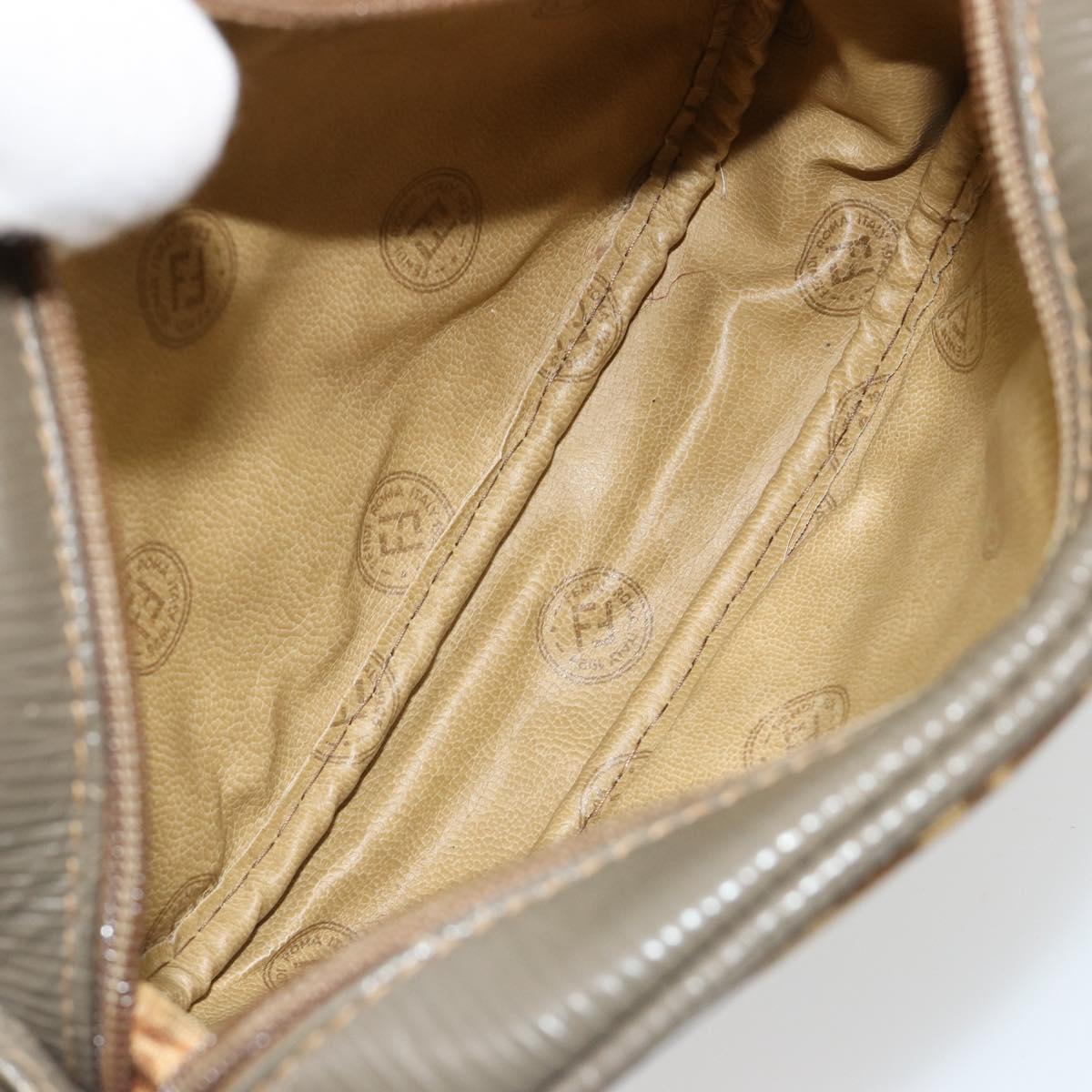 FENDI Zucchino Canvas Shoulder Bag Coated Canvas Beige Gold Auth 178399