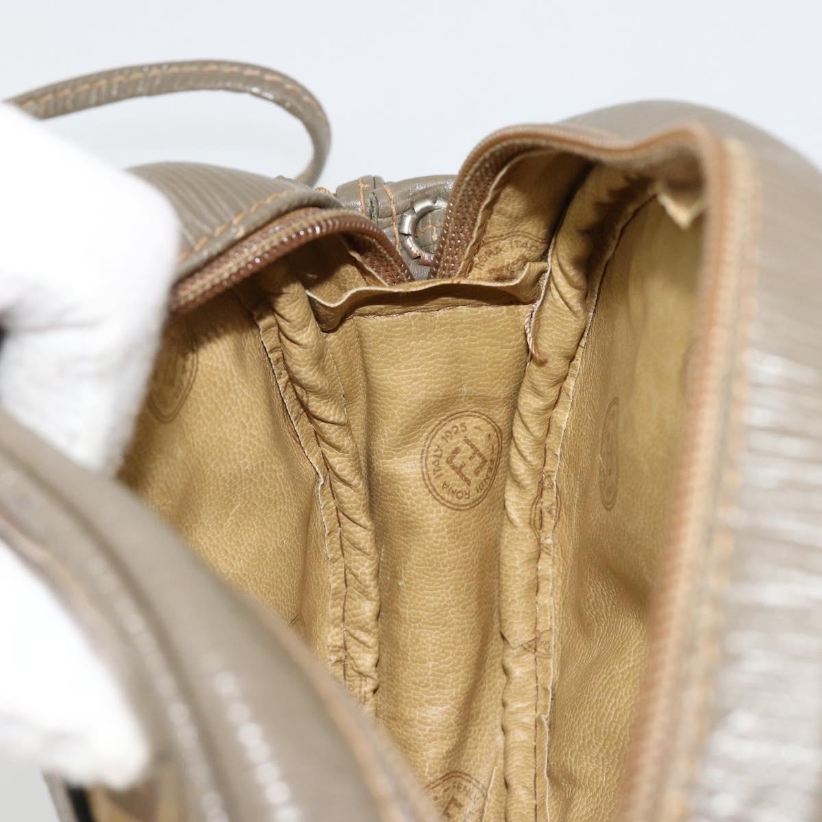 FENDI Zucchino Canvas Shoulder Bag Coated Canvas Beige Gold Auth 178399