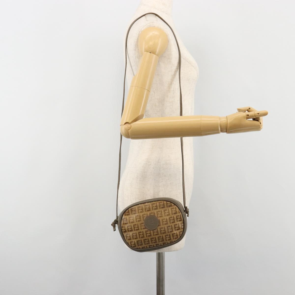 FENDI Zucchino Canvas Shoulder Bag Coated Canvas Beige Gold Auth 178399
