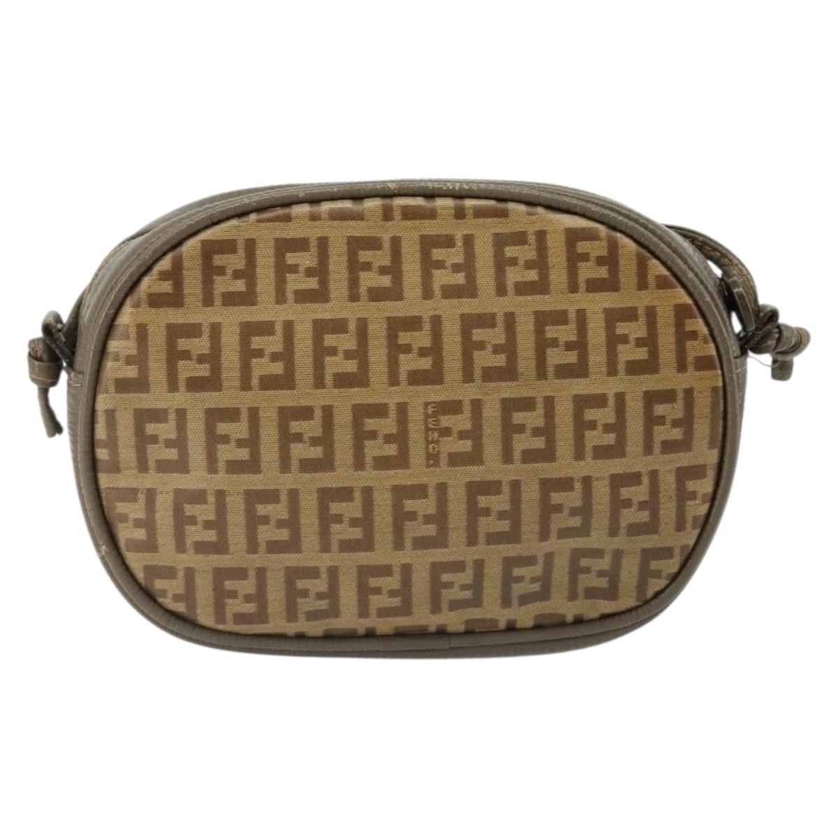 FENDI Zucchino Canvas Shoulder Bag Coated Canvas Beige Gold Auth 178399