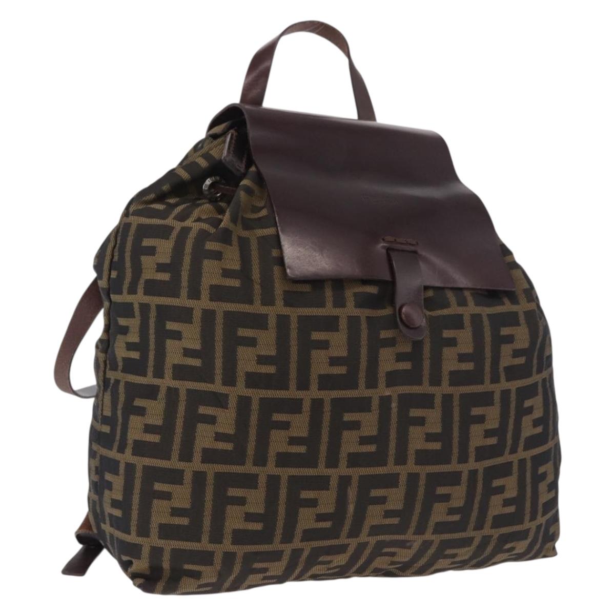 FENDI Zucca Canvas Backpack Brown Black Auth 178400