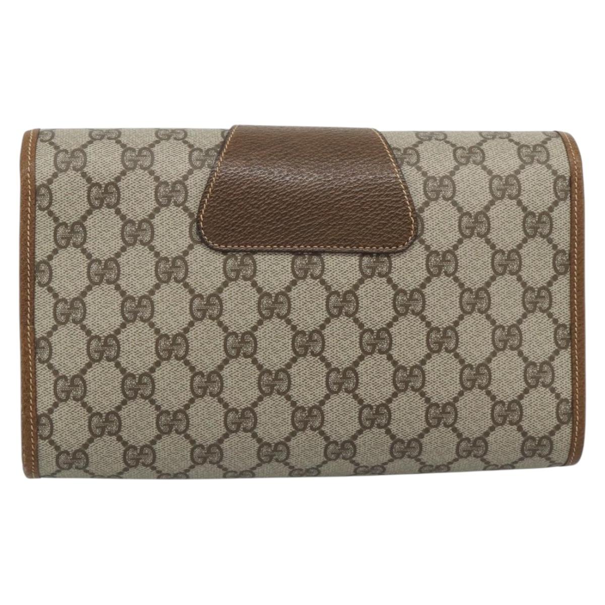 GUCCI GG Supreme Web Sherry Line Bag PVC Beige Gold 014 122 6052 Auth 178401A
