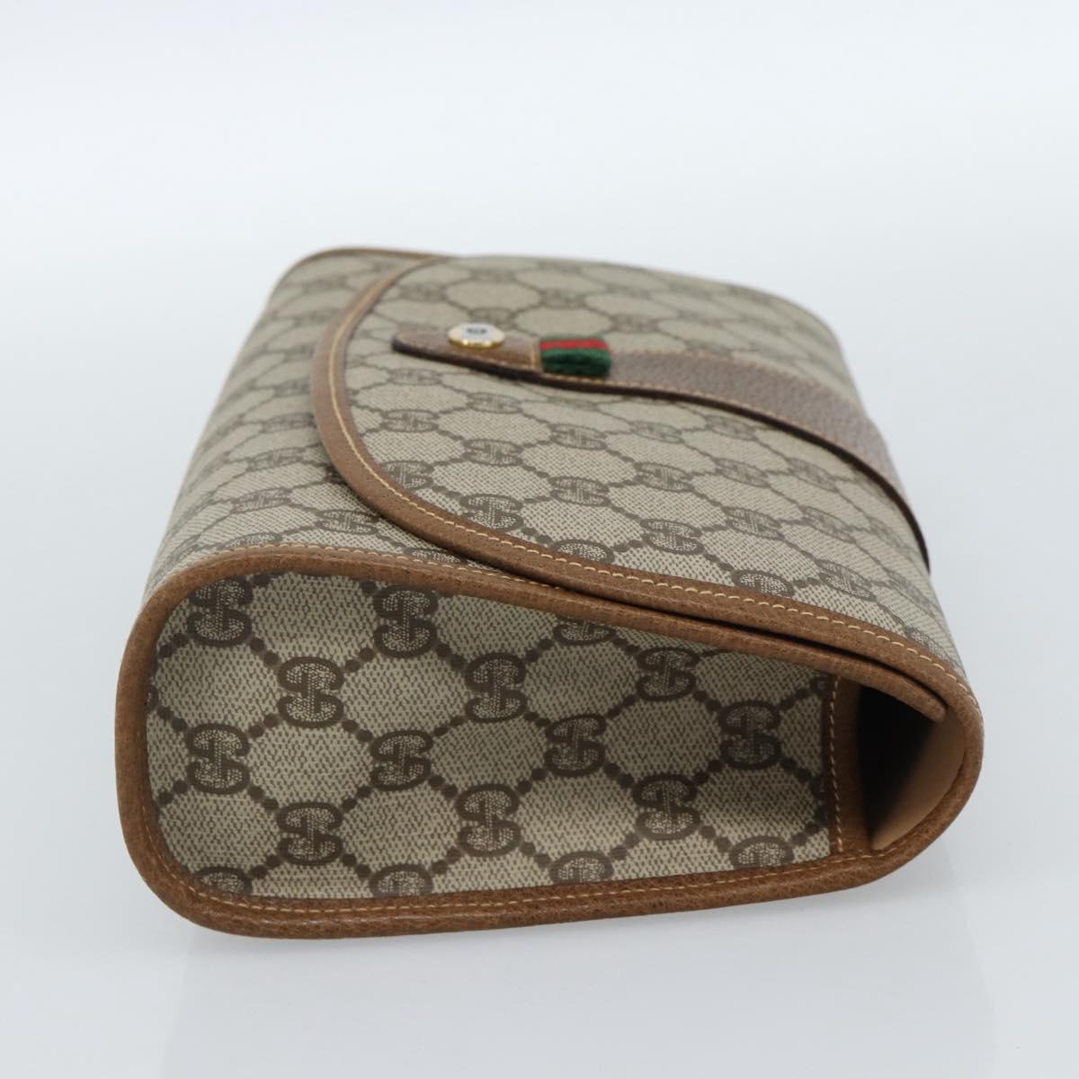 GUCCI GG Supreme Web Sherry Line Bag PVC Beige Gold 014 122 6052 Auth 178401A