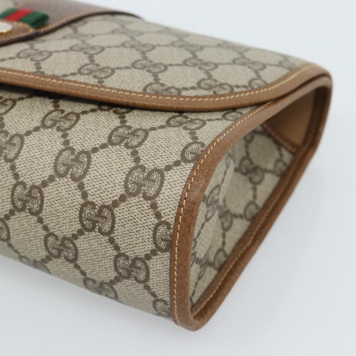 GUCCI GG Supreme Web Sherry Line Bag PVC Beige Gold 014 122 6052 Auth 178401A