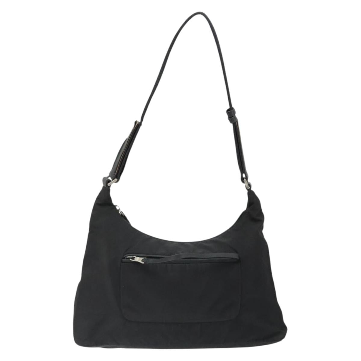 PRADA Shoulder Bag Nylon Black Silver Auth 178405