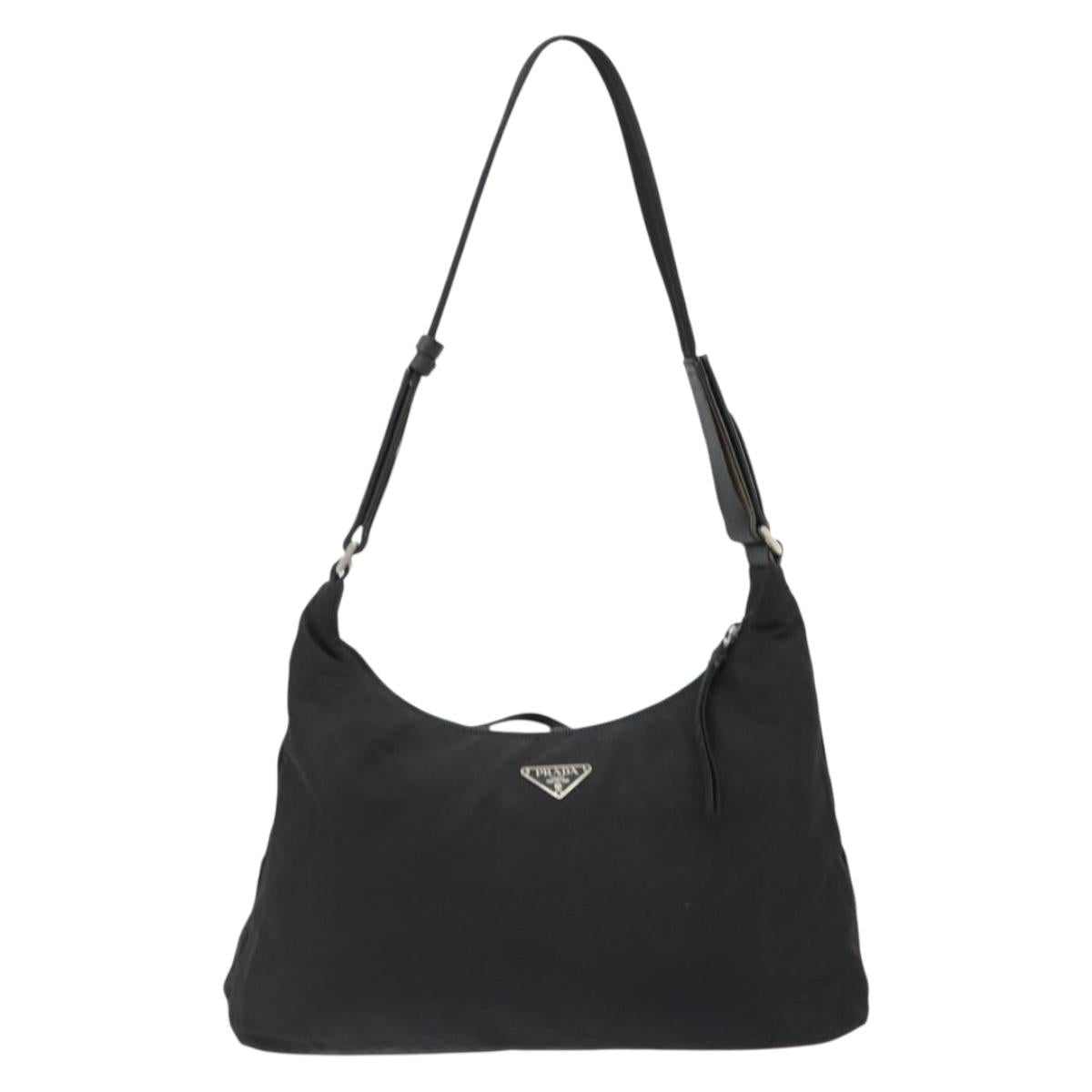PRADA Shoulder Bag Nylon Black Silver Auth 178405