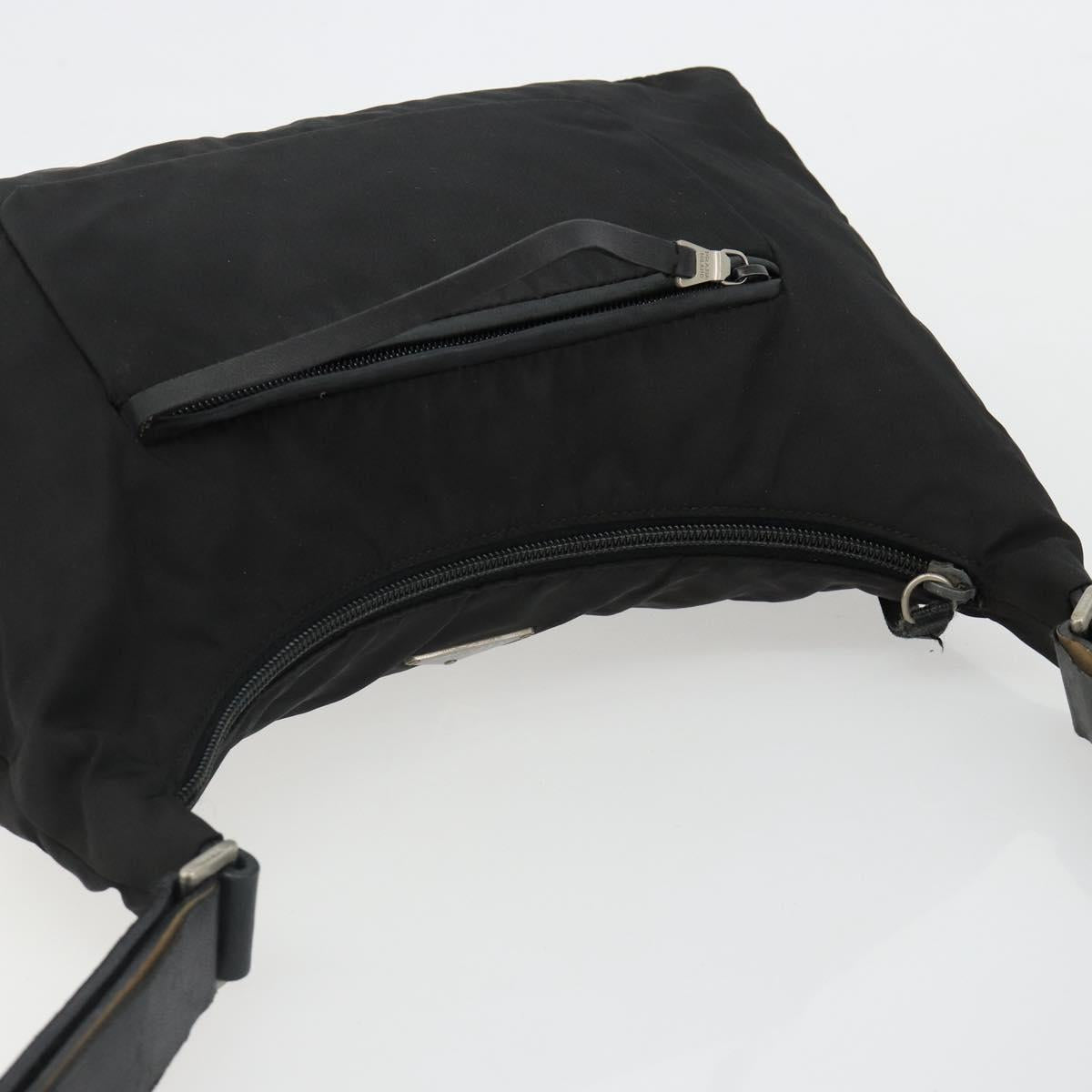 PRADA Shoulder Bag Nylon Black Silver Auth 178405