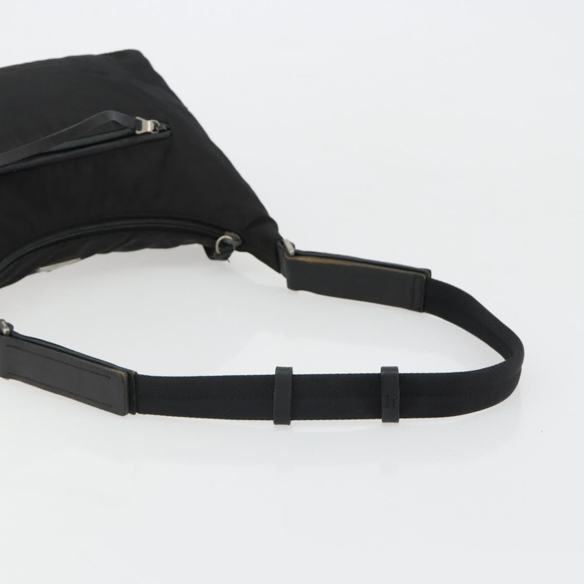 PRADA Shoulder Bag Nylon Black Silver Auth 178405