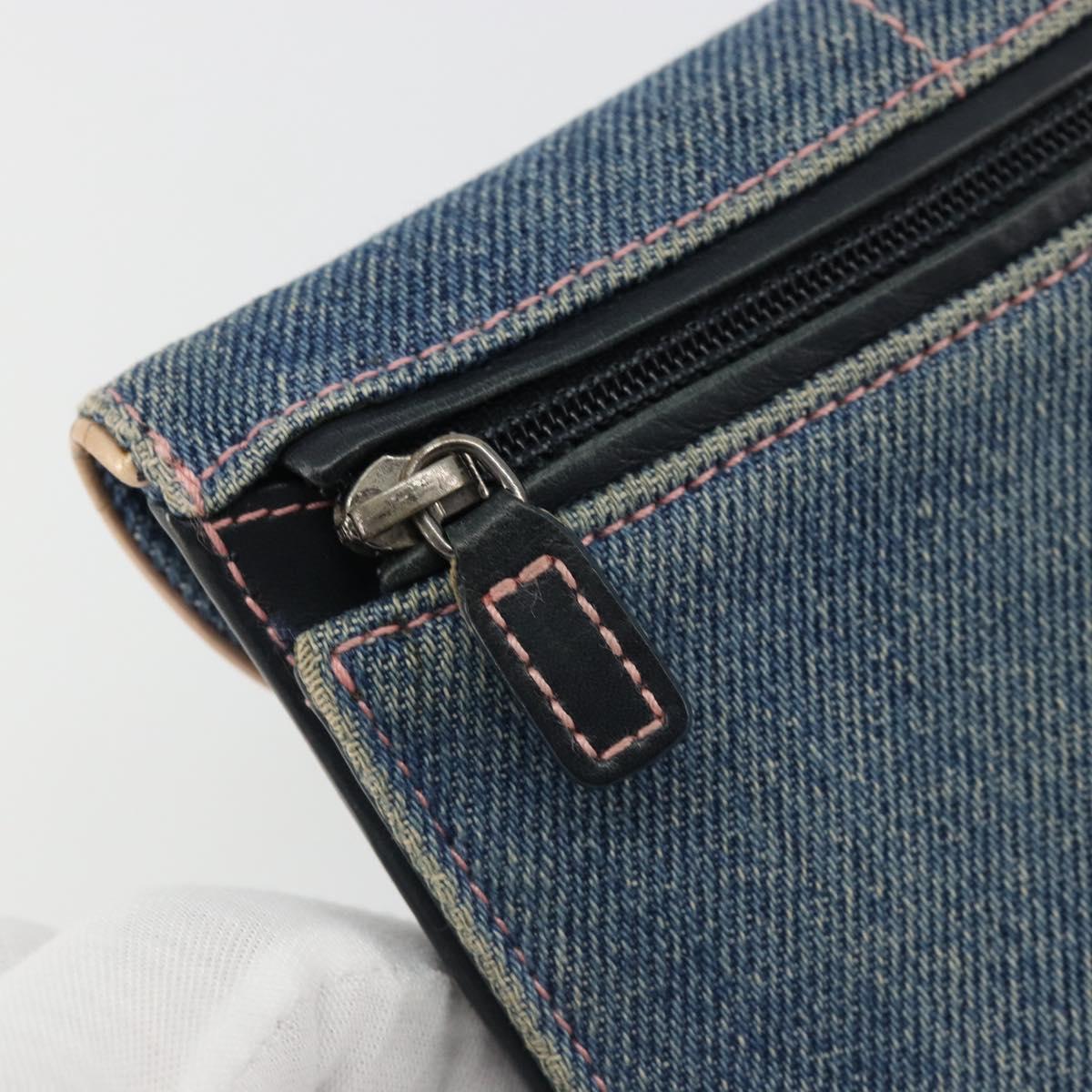 Christian Dior Wallet Denim Blue Silver Auth 178407