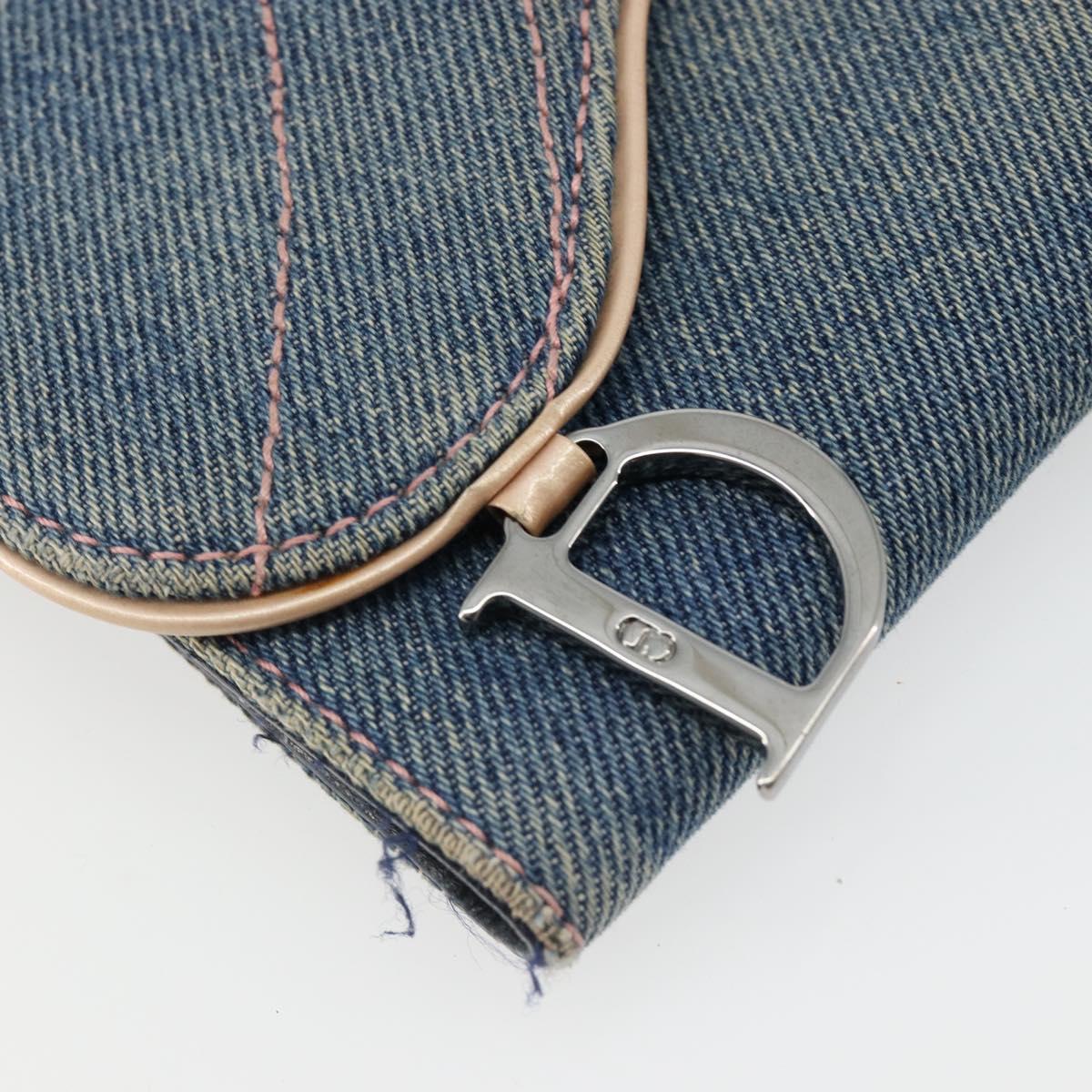 Christian Dior Wallet Denim Blue Silver Auth 178407