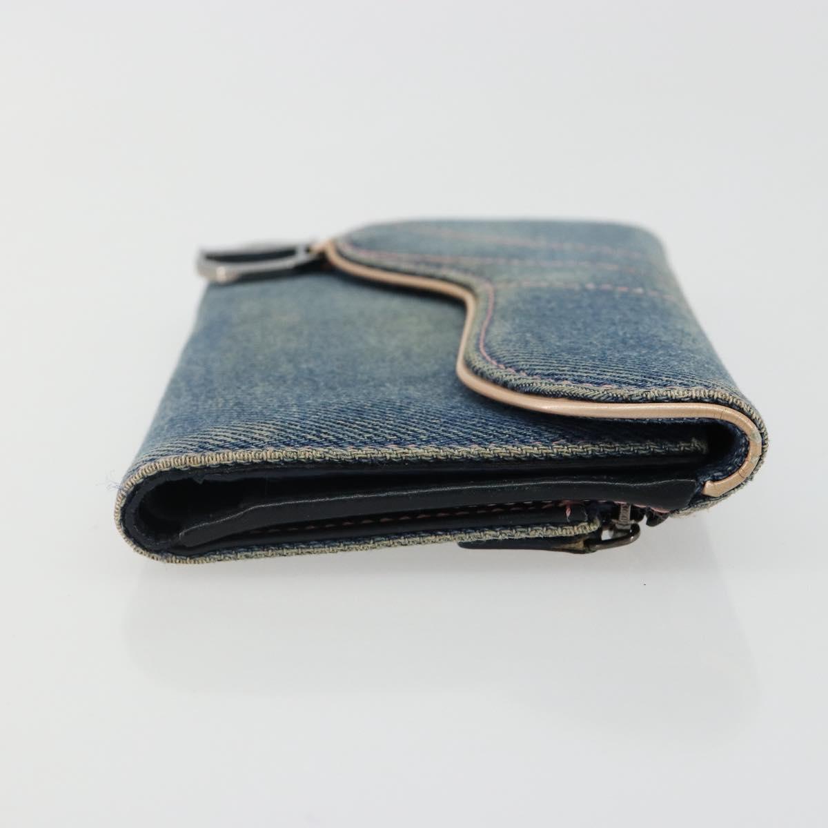 Christian Dior Wallet Denim Blue Silver Auth 178407