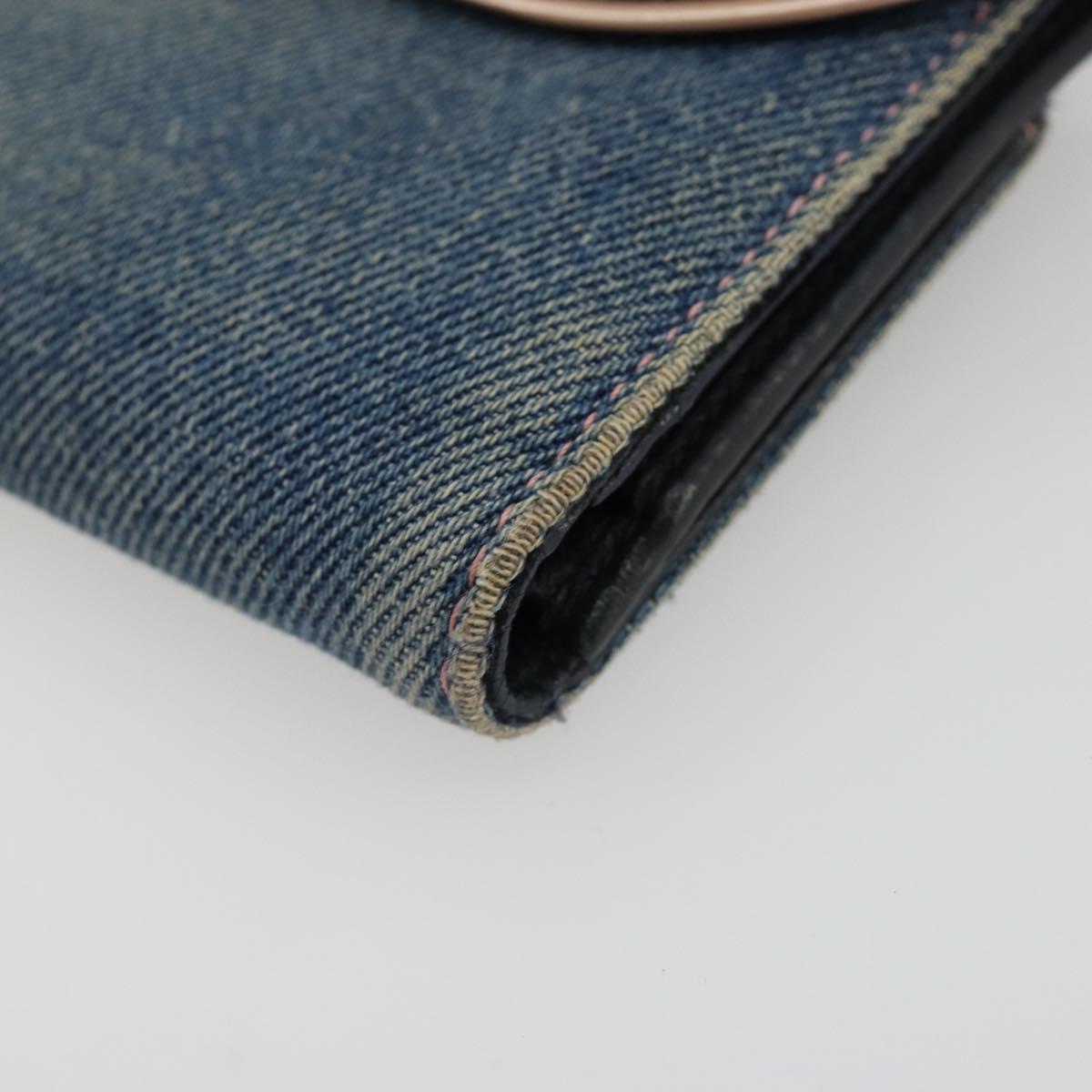 Christian Dior Wallet Denim Blue Silver Auth 178407