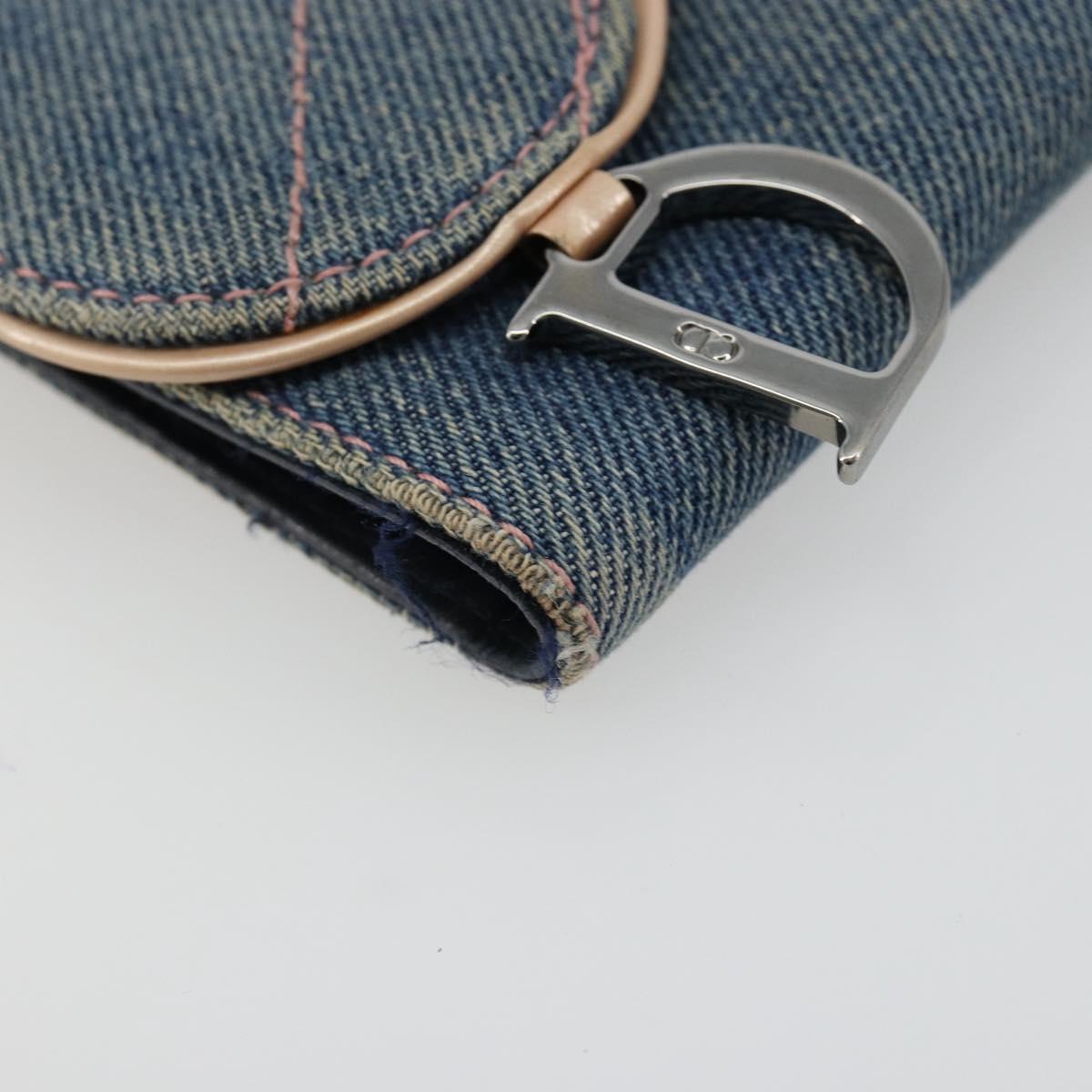Christian Dior Wallet Denim Blue Silver Auth 178407