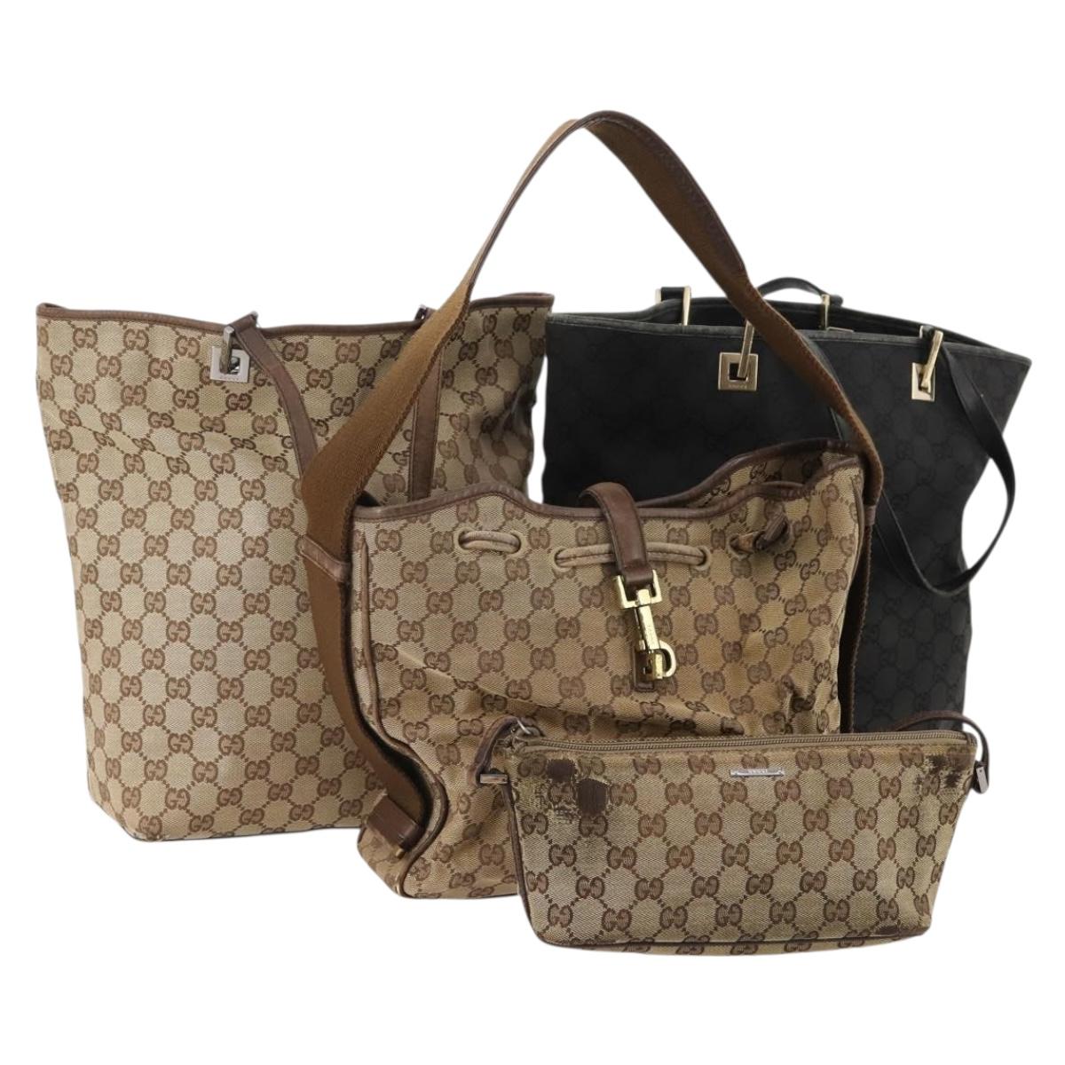 GUCCI GG Canvas Hand Bag 4 Set Black Beige Auth 178410