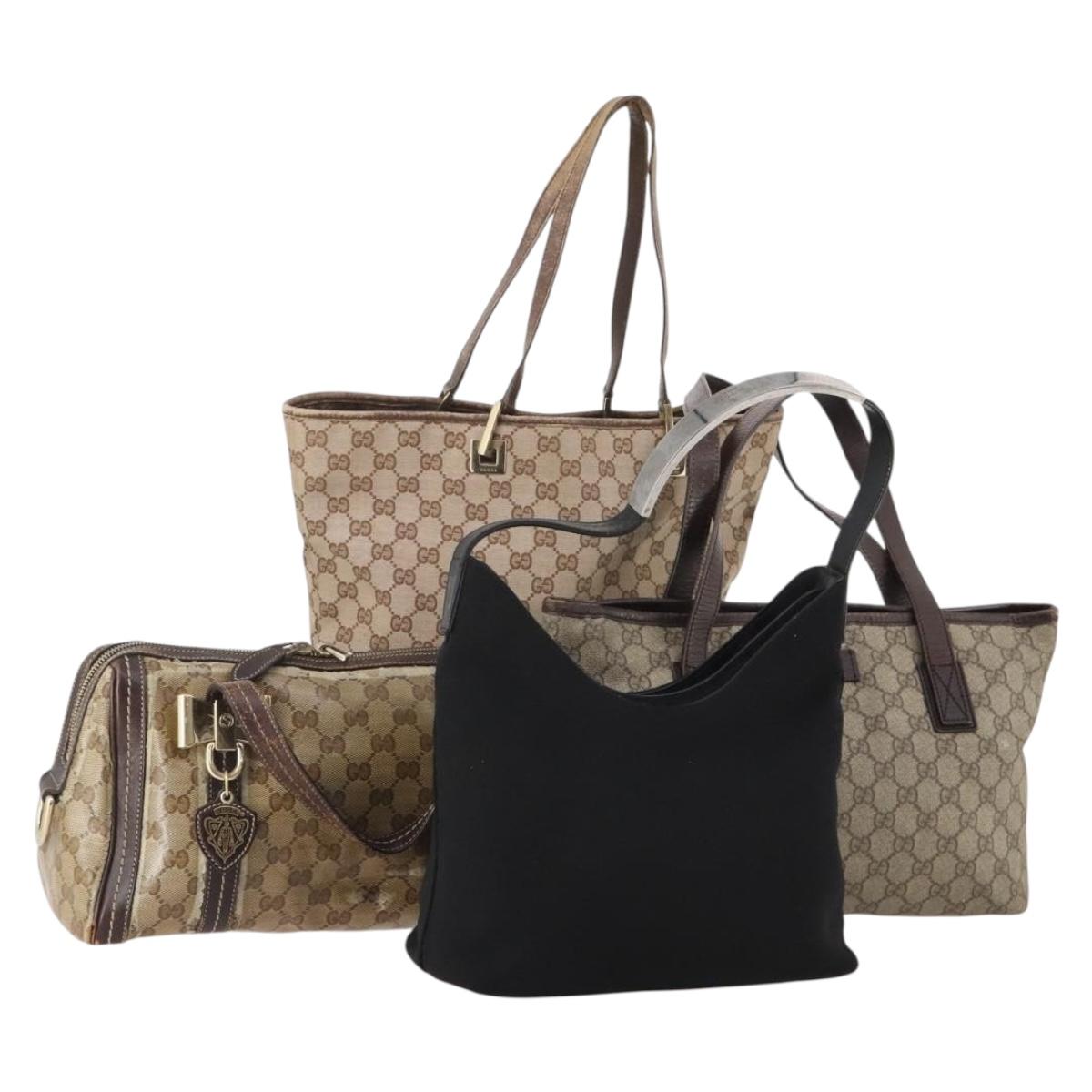 GUCCI GG Supreme GG Crystal Coated Canvas 4 Set Black Beige Auth 178411