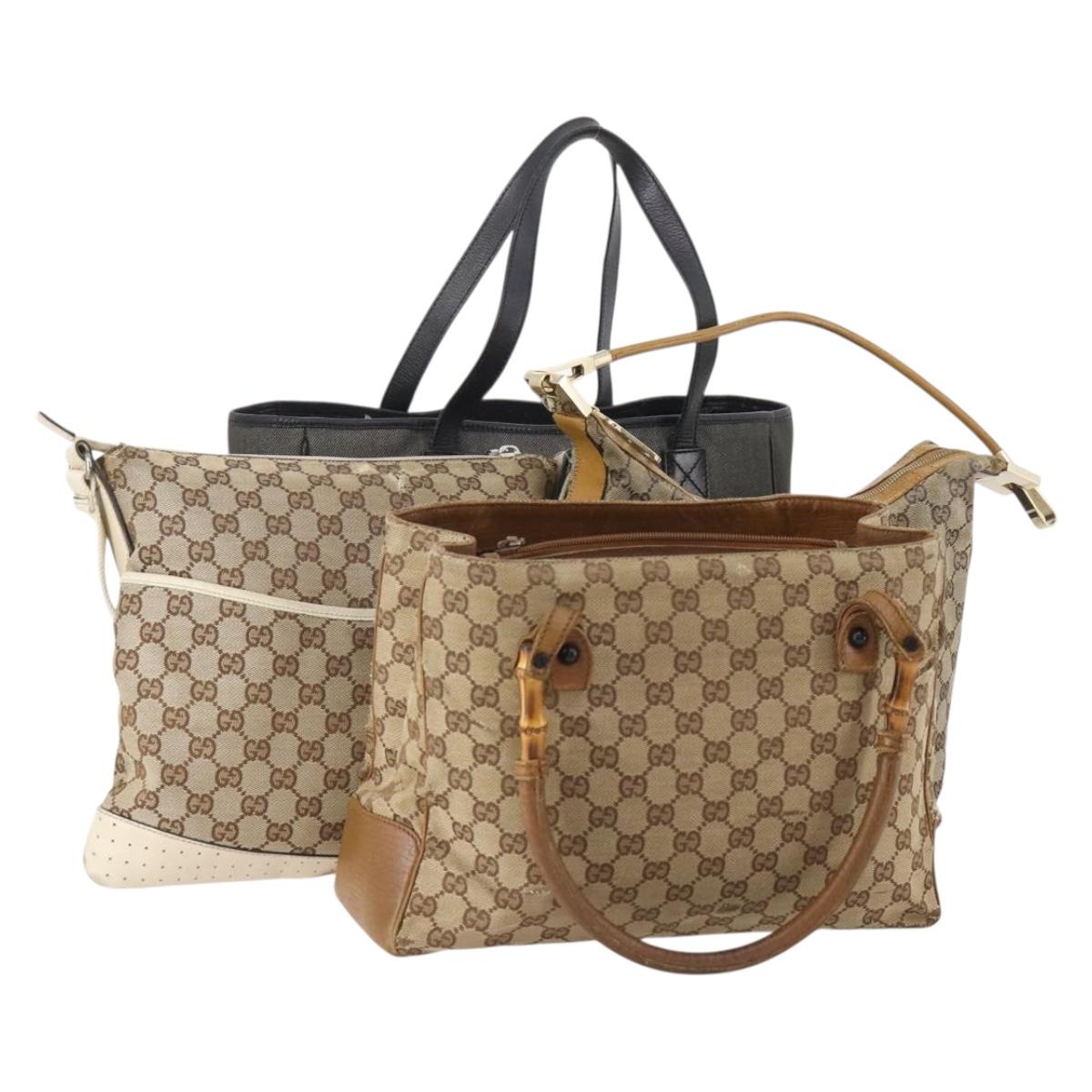 GUCCI GG Canvas Shoulder Bag Canvas 4 Set Beige Black Auth 178414