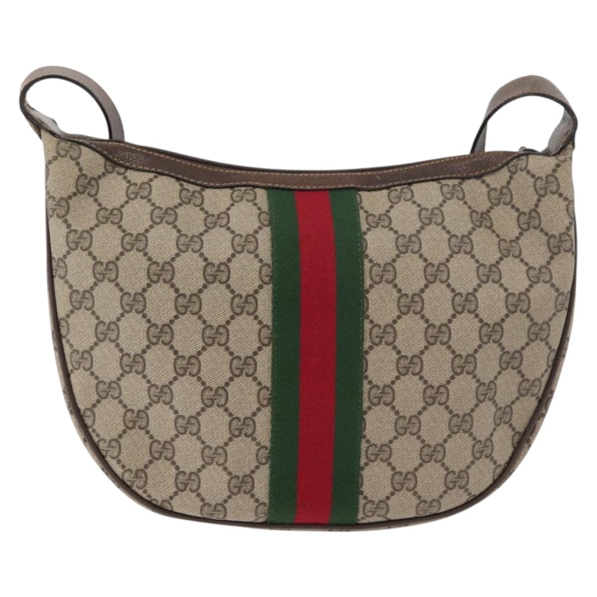 GUCCI GG Supreme Web Sherry Line Bag PVC Beige Gold 10 2 3840 Auth 178471