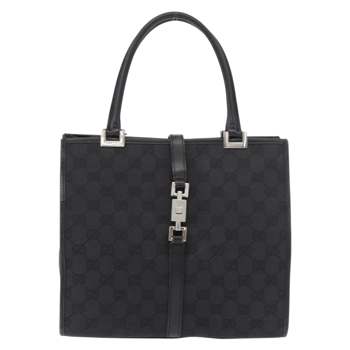 GUCCI GG Canvas Jackie Hand Bag Black Silver 002 1065 Auth 178472
