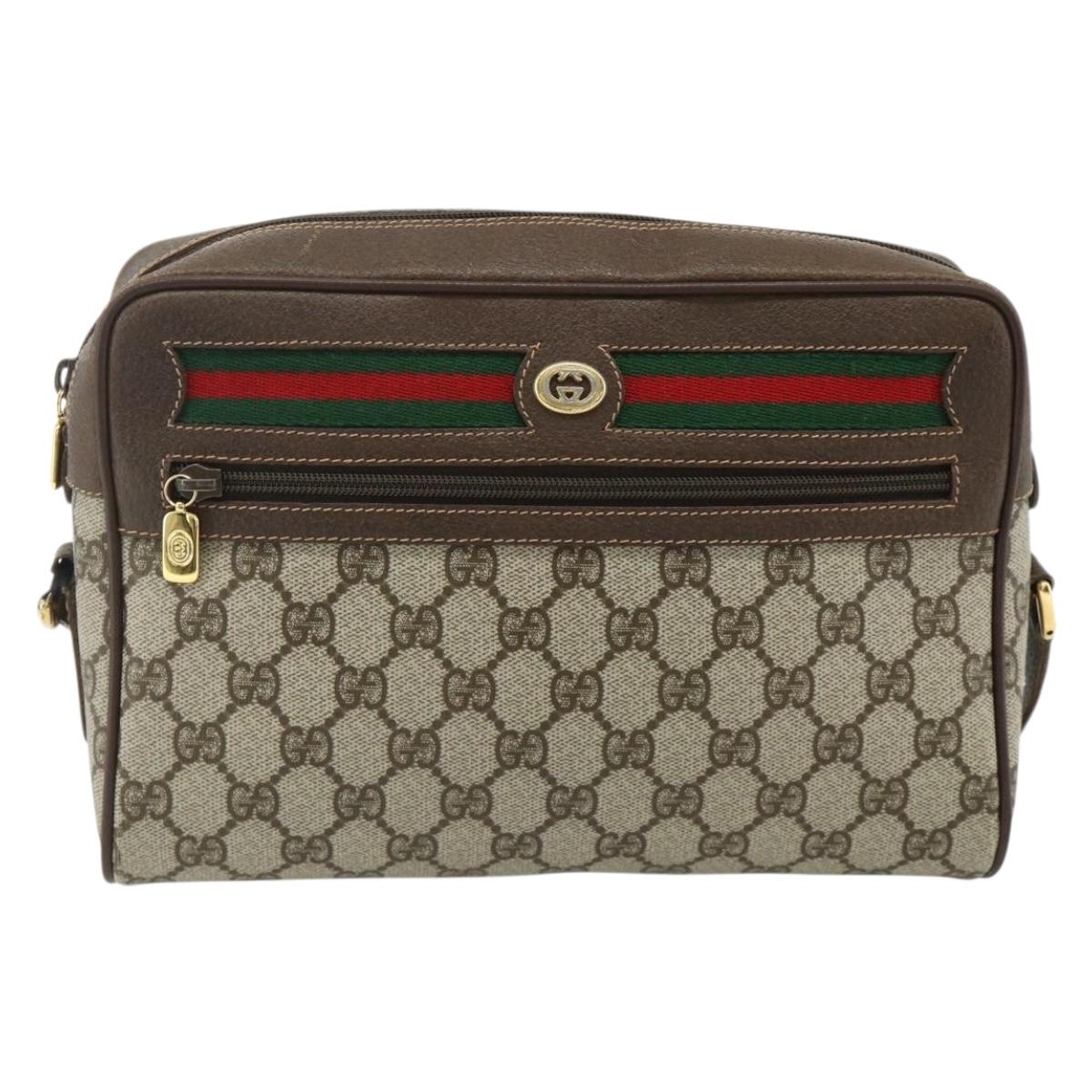 GUCCI GG Supreme Web Sherry Line Bag PVC Beige Gold 119 02 088 Auth 178473