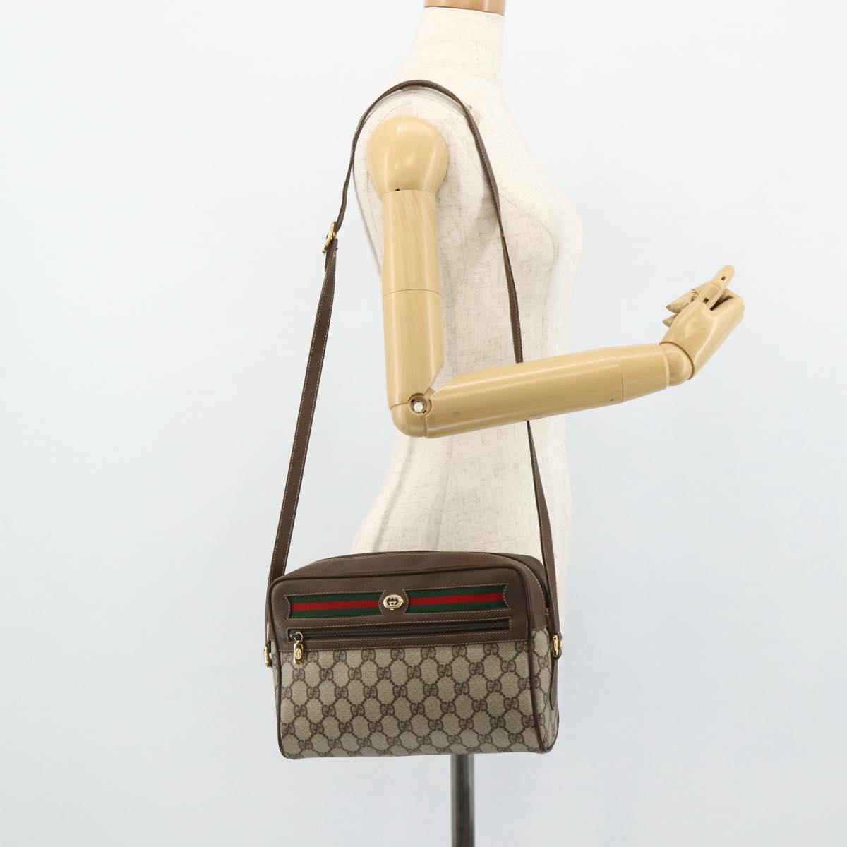 GUCCI GG Supreme Web Sherry Line Bag PVC Beige Gold 119 02 088 Auth 178473