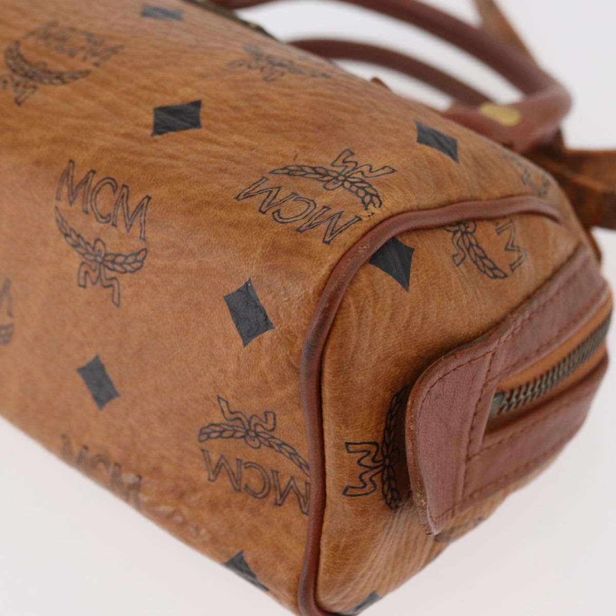 MCM Logogram Vicetos Mini Boston Bag PVC 2way Brown Gold Auth 178481