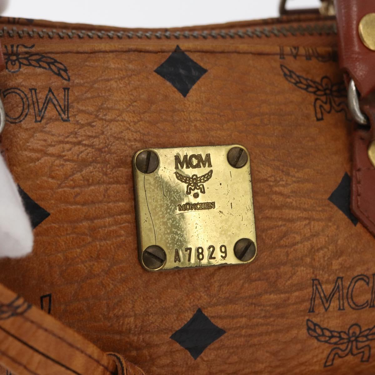 MCM Logogram Vicetos Mini Boston Bag PVC 2way Brown Gold Auth 178481