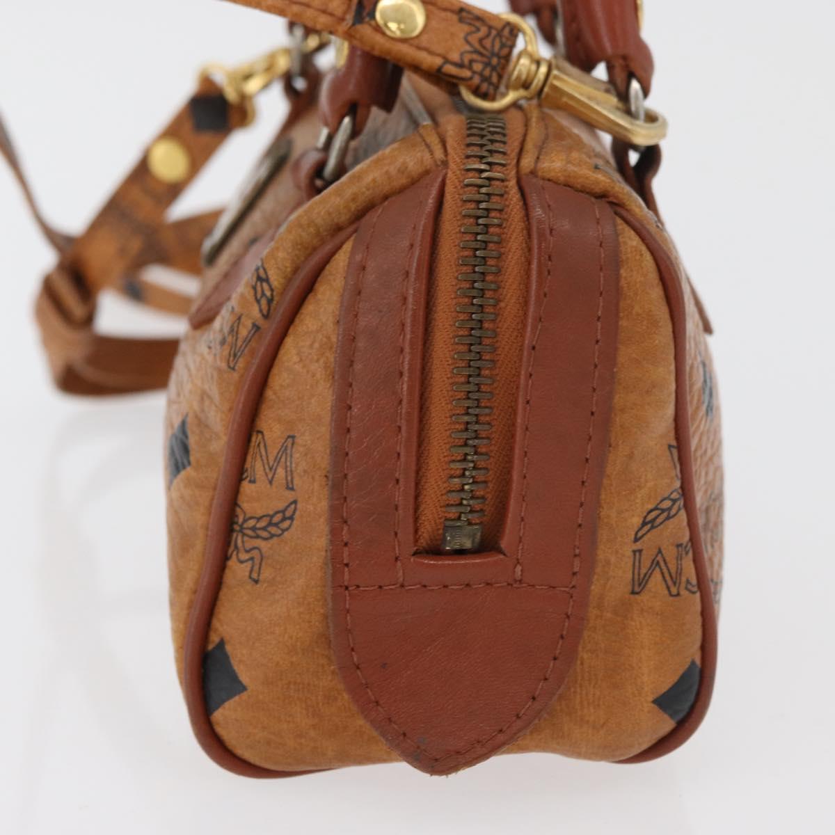MCM Logogram Vicetos Mini Boston Bag PVC 2way Brown Gold Auth 178481