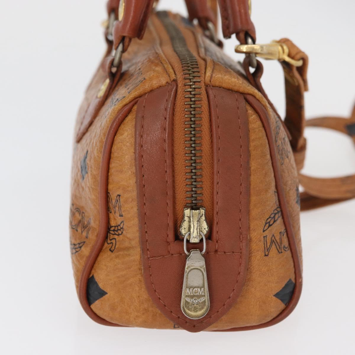 MCM Logogram Vicetos Mini Boston Bag PVC 2way Brown Gold Auth 178481