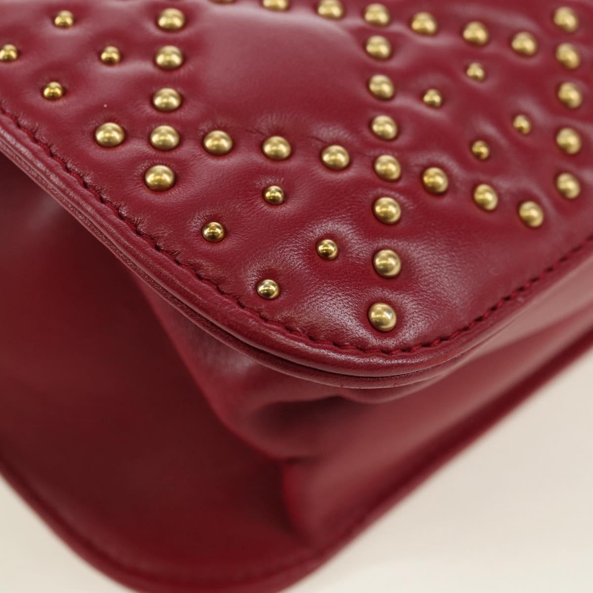 Christian Dior Chain Addict Shoulder Bag Leather Red Gold Auth 178483M