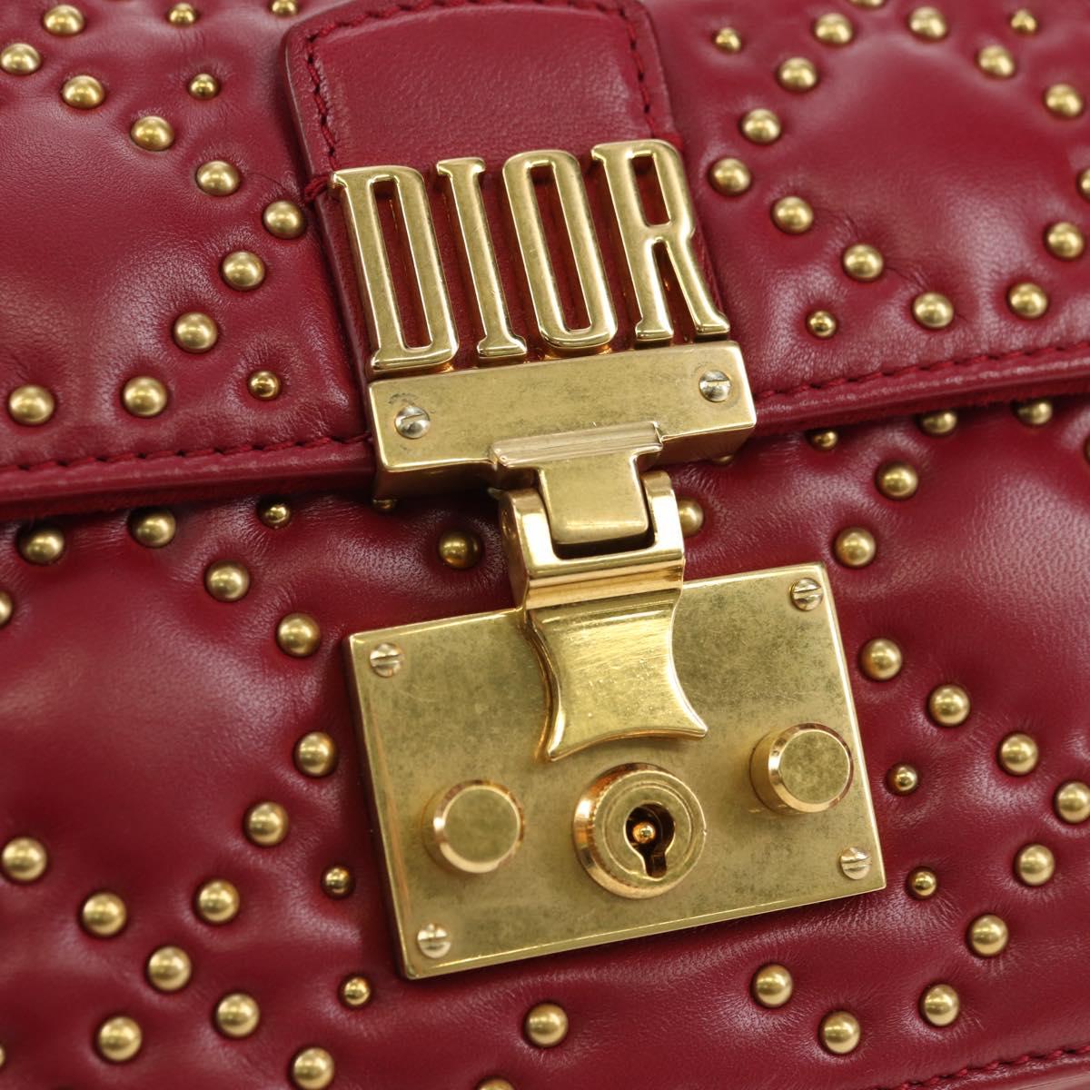 Christian Dior Chain Addict Shoulder Bag Leather Red Gold Auth 178483M