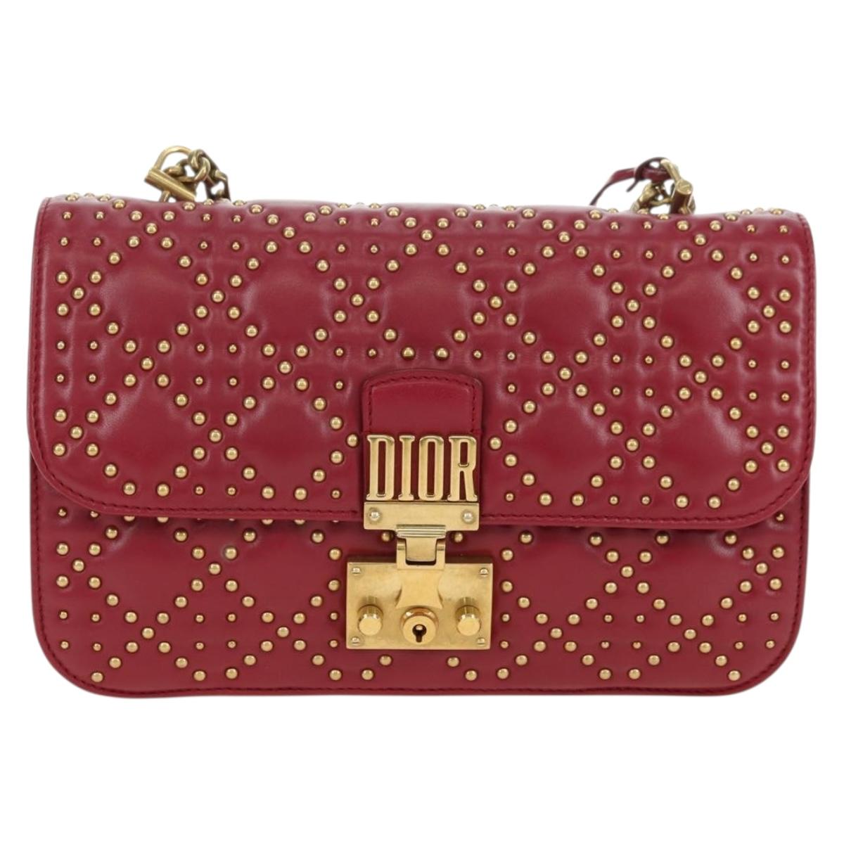 Christian Dior Chain Addict Shoulder Bag Leather Red Gold Auth 178483M